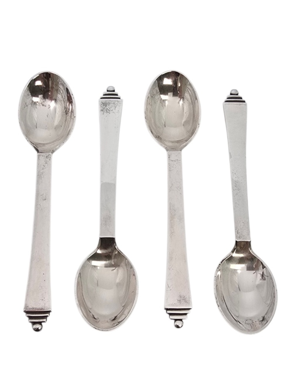 Set of 4 Georg Jensen Pyramid Sterling Silver Mocha Spoons #24540